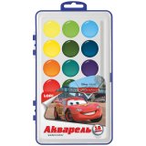 Акварель Disney "Тачки" 18 цветов, без кисти, пласт упак, европодвес